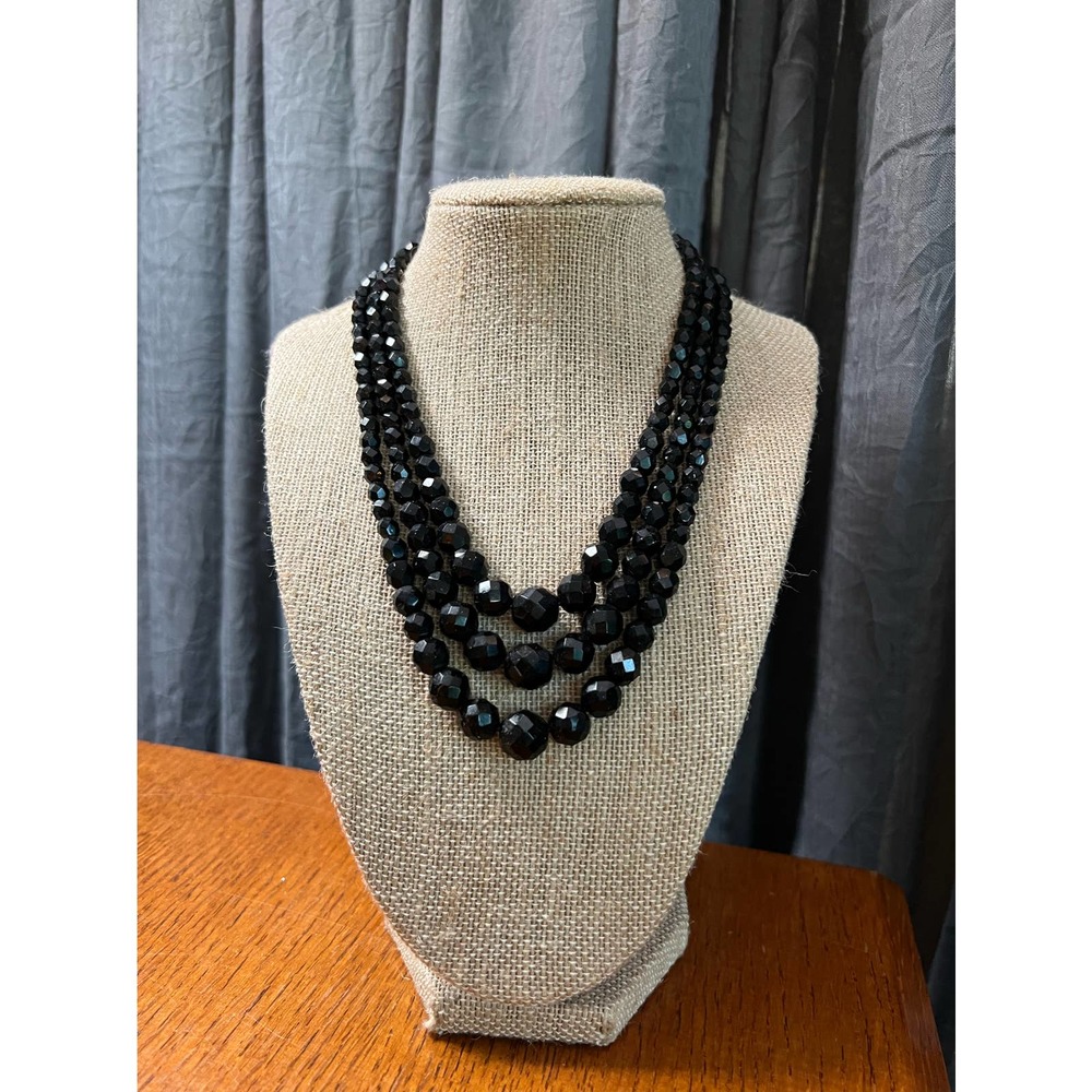 Vintage 50’s style, triple strand, black beaded necklace